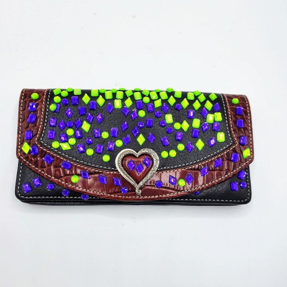 Brighton Multi Colored Bejeweled Wallet Purse Missing Strap Boho Dressy - Picture 12 of 12